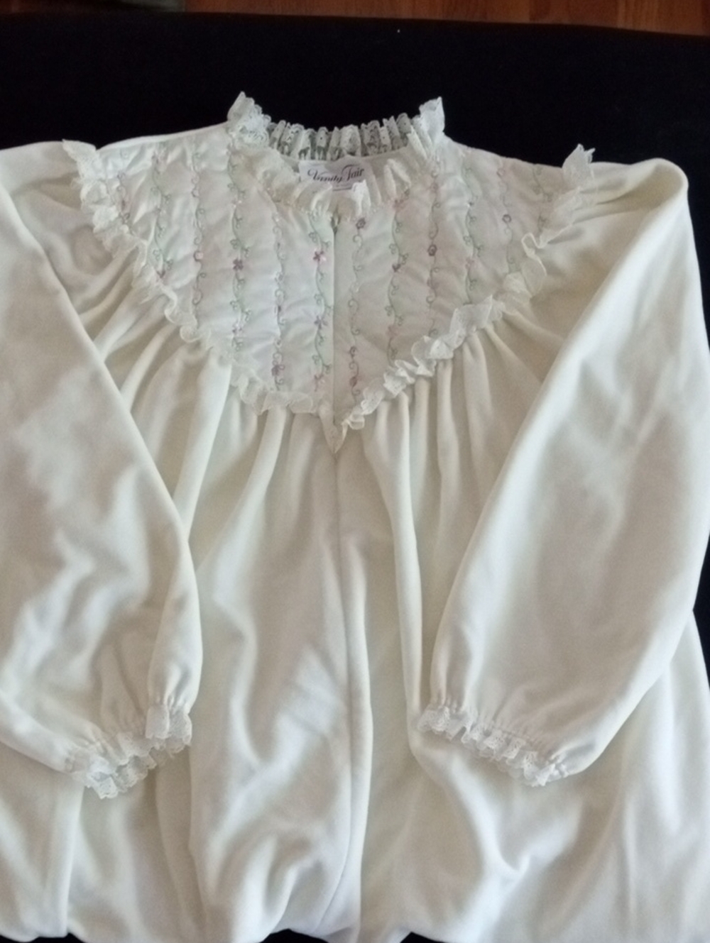 Vintage Vanity Fair Long Sleeve Nightgown/Robe with Lace-Trimmed Yoke